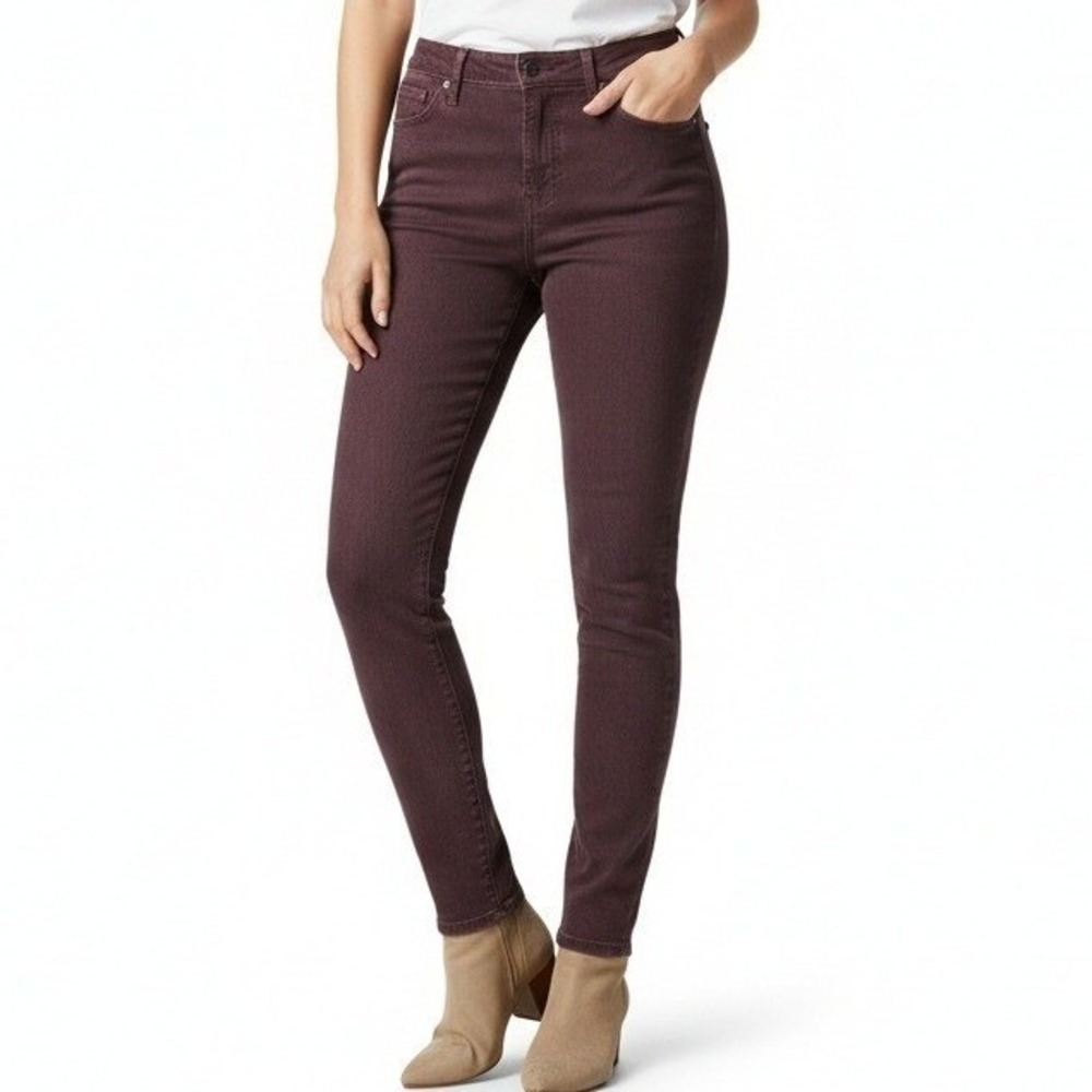 Jessica Simpson Womens High Rise Skinny Ankle Jeans Burgundy Cotton Stretch 10